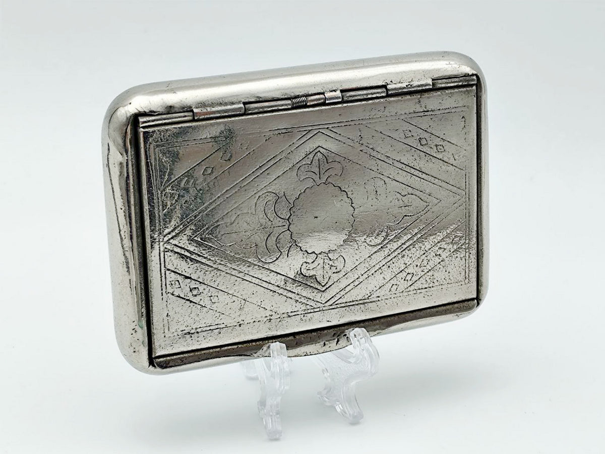 Vintage Rhombus Pattern Snuffbox | Engraved Flower Motif Cigarette Case Tobacciana USSR