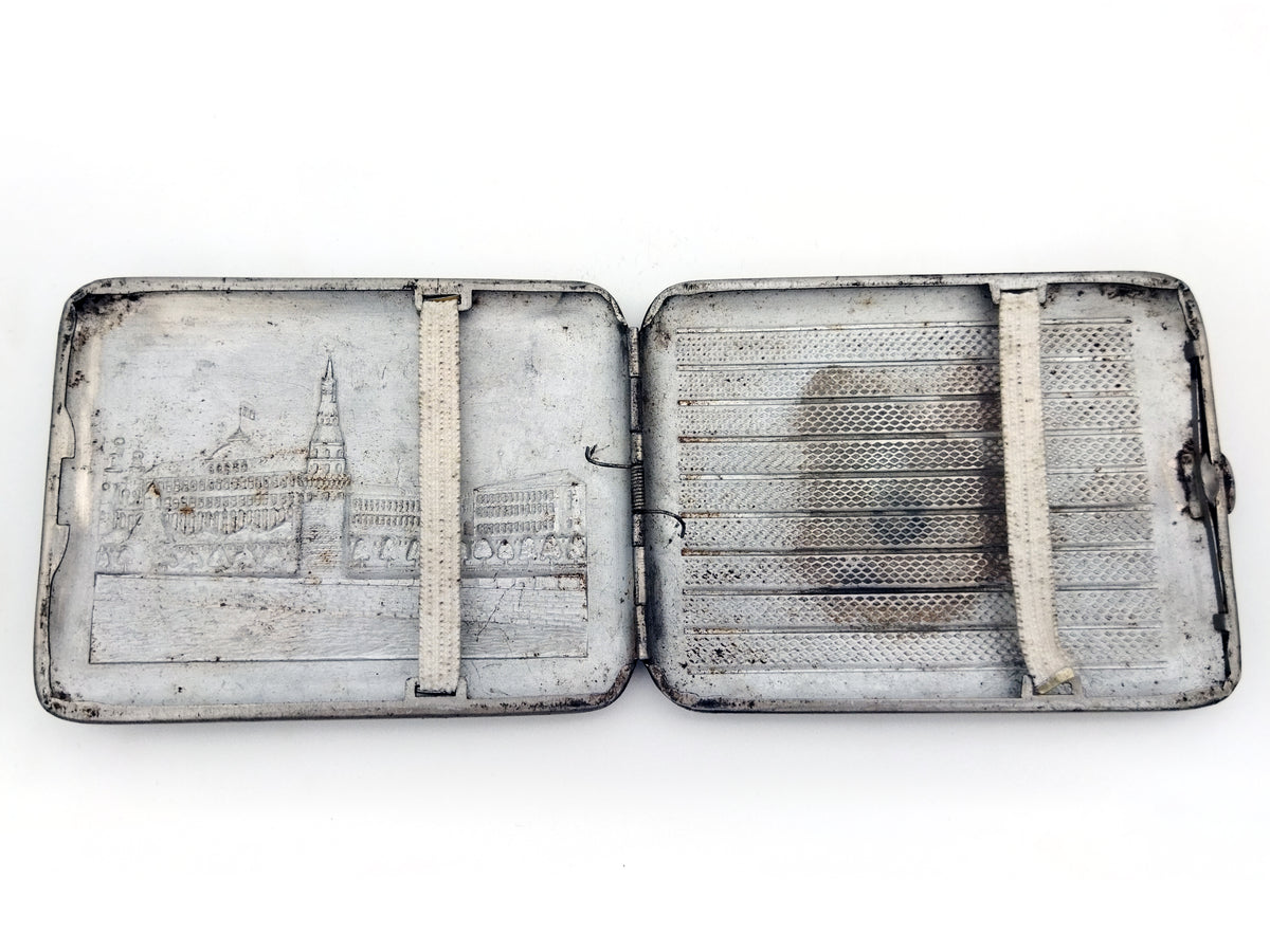 Vintage Moscow Kremlin Cigarette Case | Landmark Relief Pocket Box Soviet Tobacciana USSR