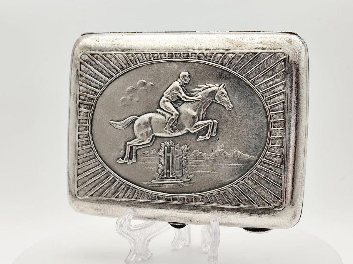 Vintage Equestrian Sport Jockey Cigarette Case | Moscow Jeweler Artel Melchior Soviet Tobacciana USSR
