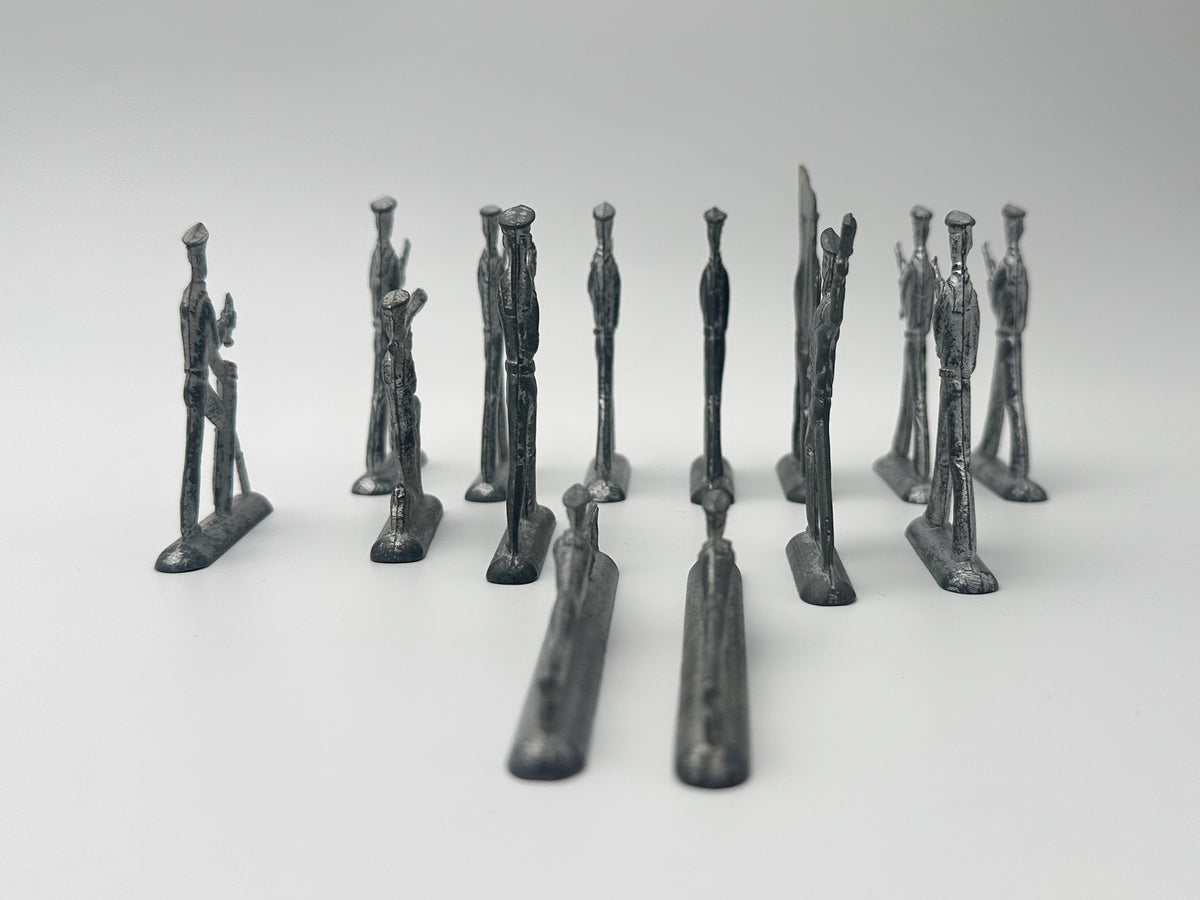 Vintage Soviet Revolutionary Sailors Metal Toy Soldiers Lot | USSR Flat Figures Action Set of 14