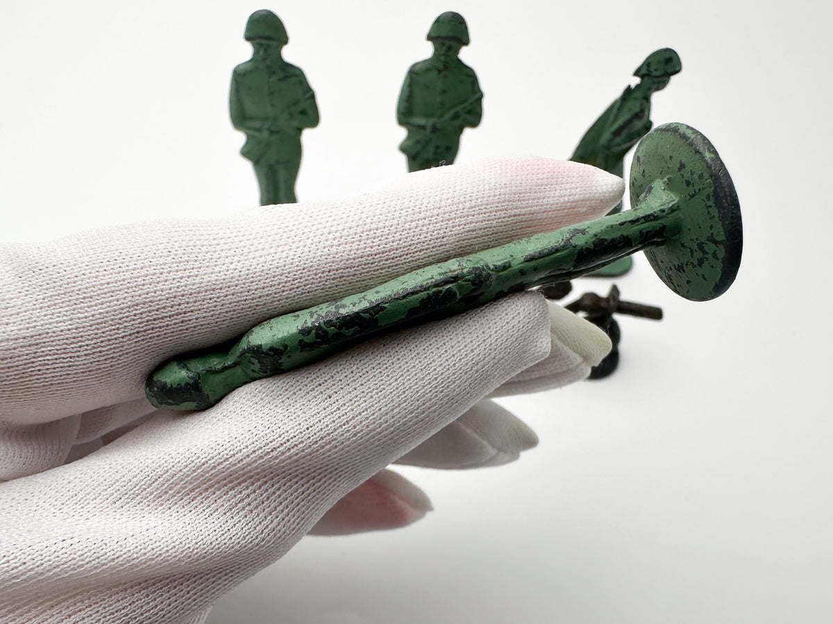 Vintage Soviet Metal Toy Soldiers "Stolbiki" Mixed Set | USSR Cast Figures with Prone Machine Gunner