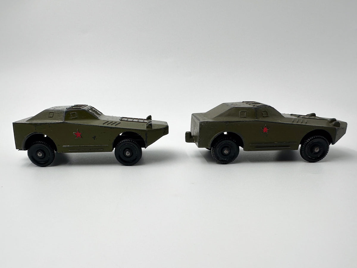 Set of 2 Vintage Soviet BRDM-1 Armored Cars | USSR Diecast Military Toy Vehicles