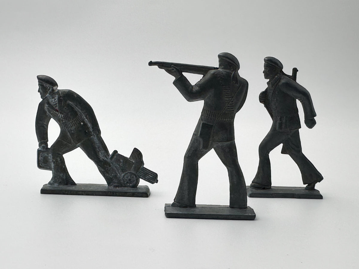 Vintage Soviet Revolutionary Sailors Metal Toy Soldiers | USSR Flat Metal Figures Set of 3