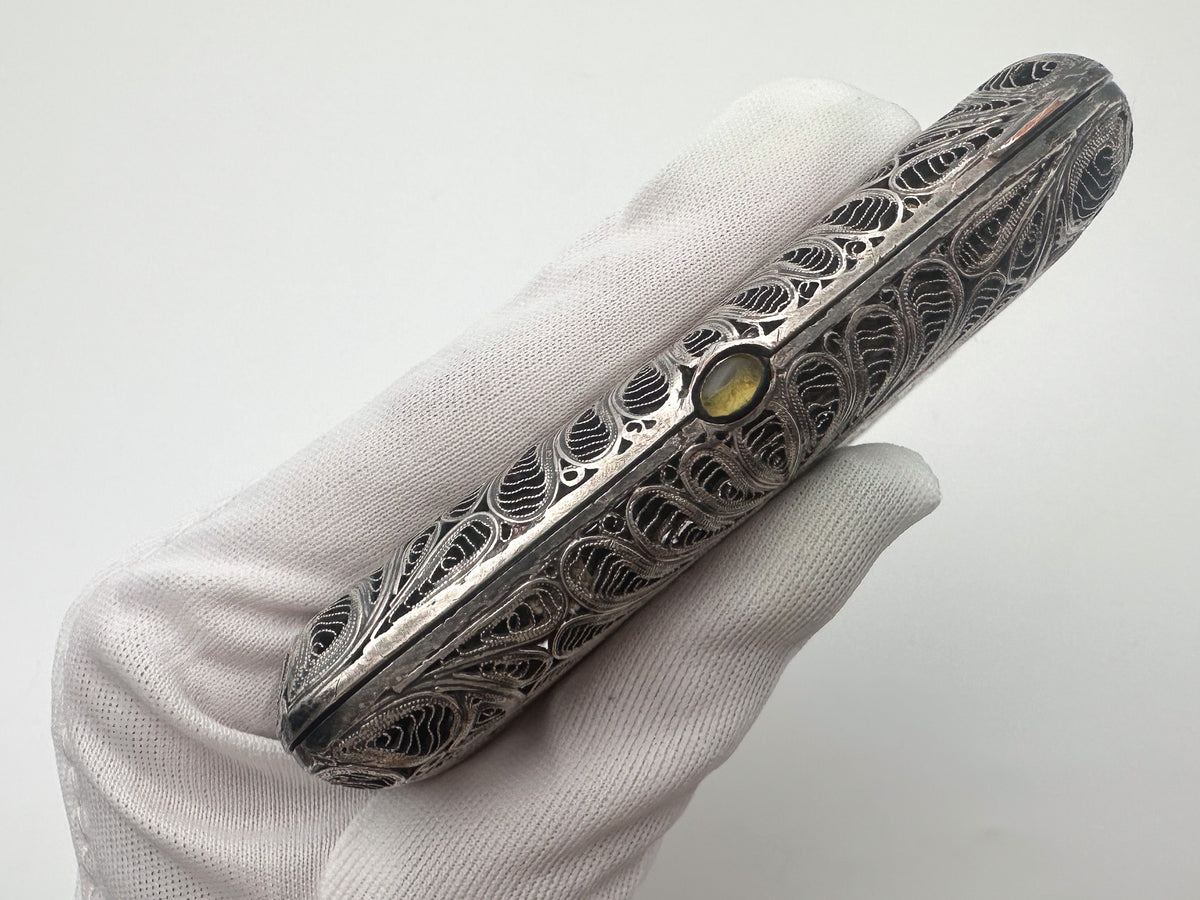 Cigarette Case Lotus Kazakovskaya Filigree Vintage Metal Smoking Box Scan USSR