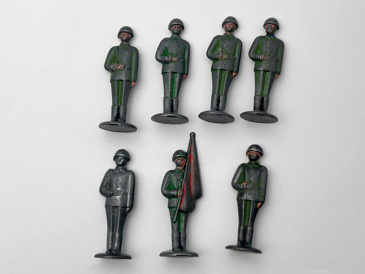 Vintage Soviet Metal Toy Soldiers "Stolbiki" Green Lot | USSR Cast Figures Parade Set of 7
