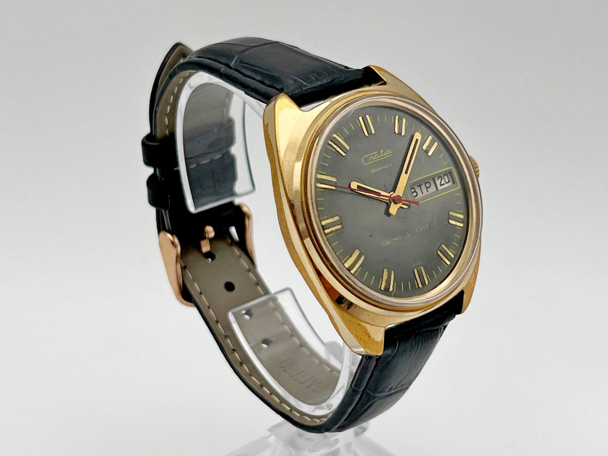 Vintage SLAVA 2428 AU 5 Soviet Mechanical Watch | Gilding  Wristwatch USSR Watch