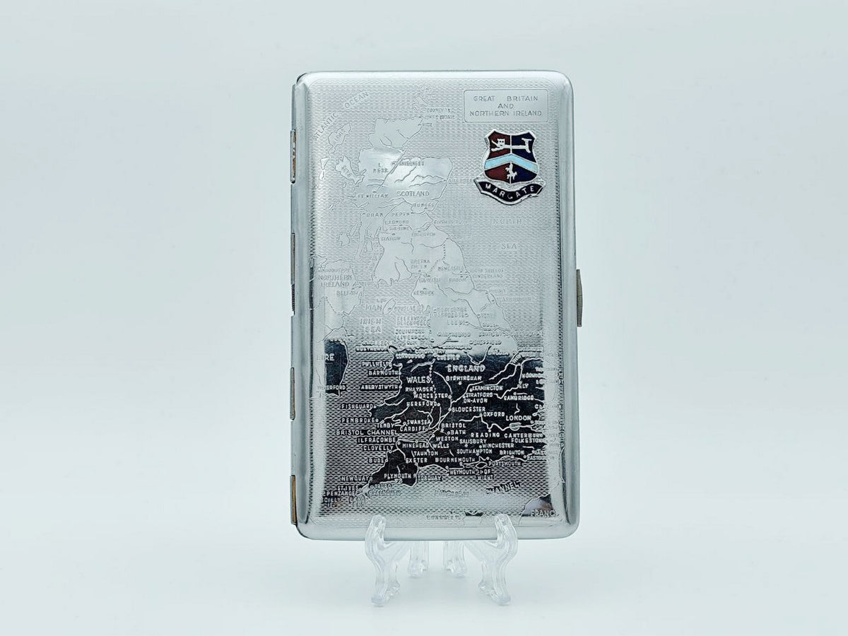 Vintage Great Britain Map Cigarette Case | Margate Enamel Shield Pocket Box British Souvenir Tobacciana
