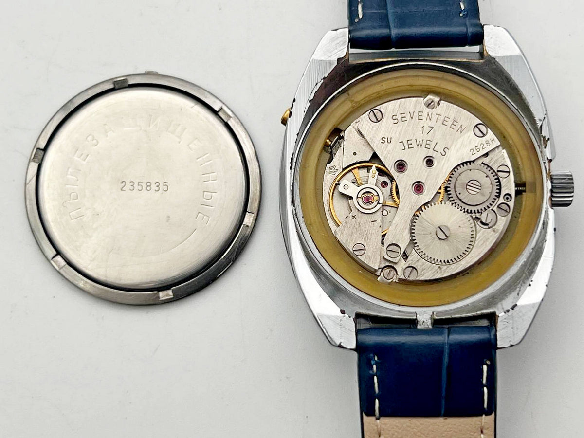 Vintage CHAYKA 2628 Soviet Mechanical Watch | Rare Blue Dial 17 Jewels USSR Dust-Proof Double-Calendar Men's Wristwatch
