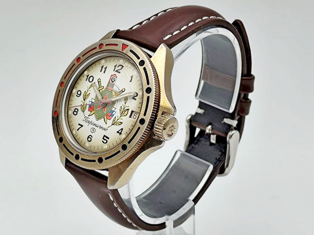Vintage WOSTOK Komandirskie 2414A Pogranichnie Watch VOSTOK | Post-USSR Border Guard Calendar 17 Jewels Men's Wristwatch
