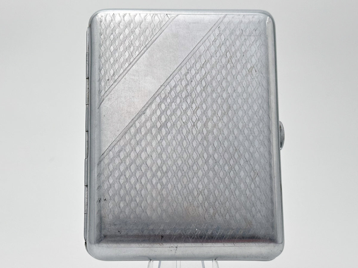 Vintage Geometric Guilloche Soviet Cigarette Case | Rare Metallodetal Plant M.M.P. USSR Silver Tone Diagonal Metal Tobacciana