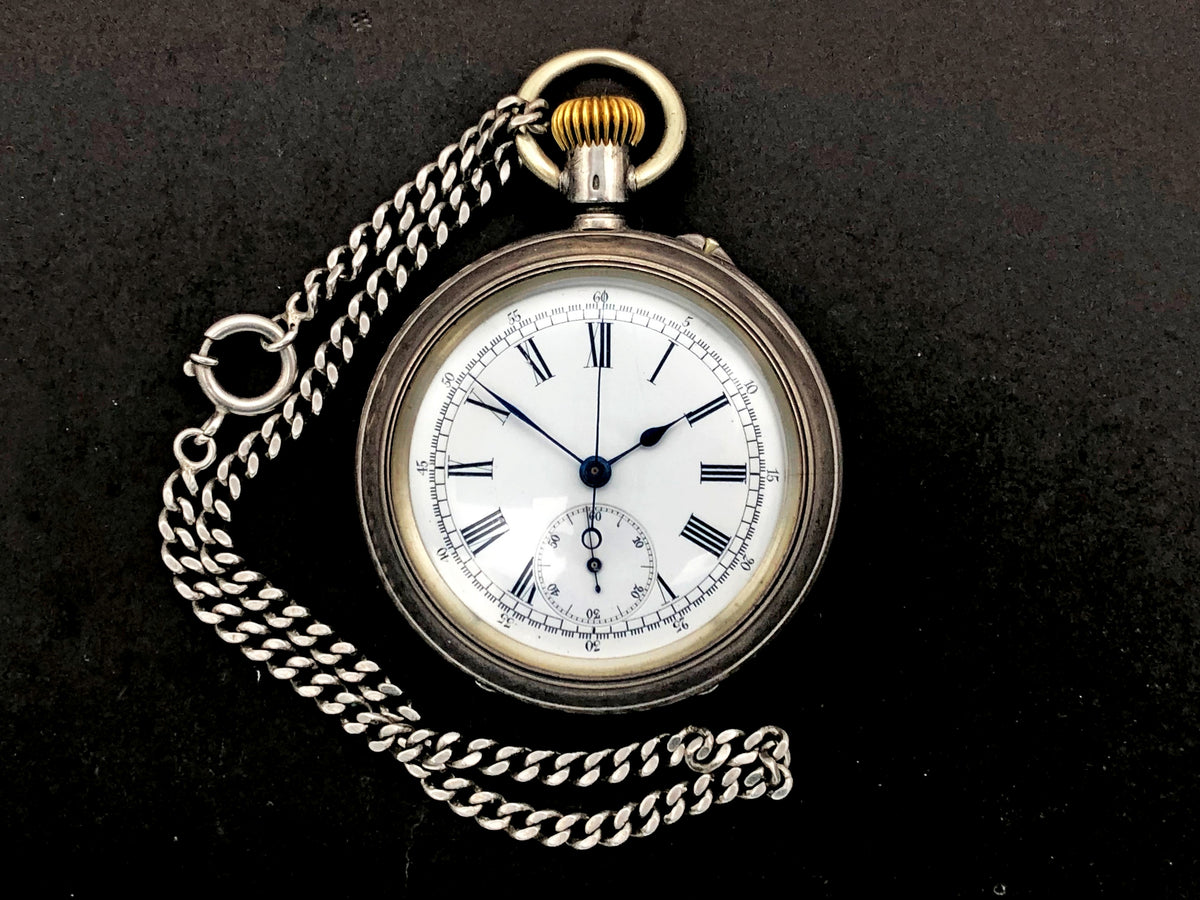 Vintage Swiss Chronograph Pocket Watch – Silver 84 / 0.875, Russian Empire Export (c. 1890s)
