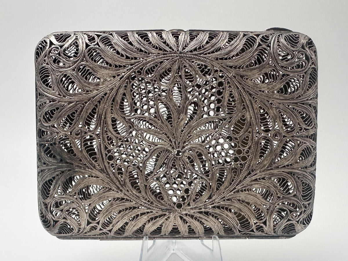 Cigarette Case Lotus Kazakovskaya Filigree Vintage Metal Smoking Box Scan USSR