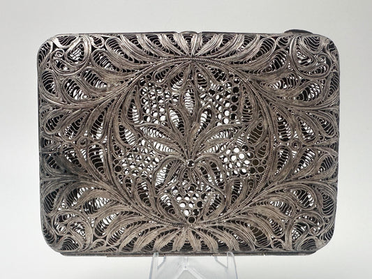 Cigarette Case Lotus Kazakovskaya Filigree Vintage Metal Smoking Box Scan USSR