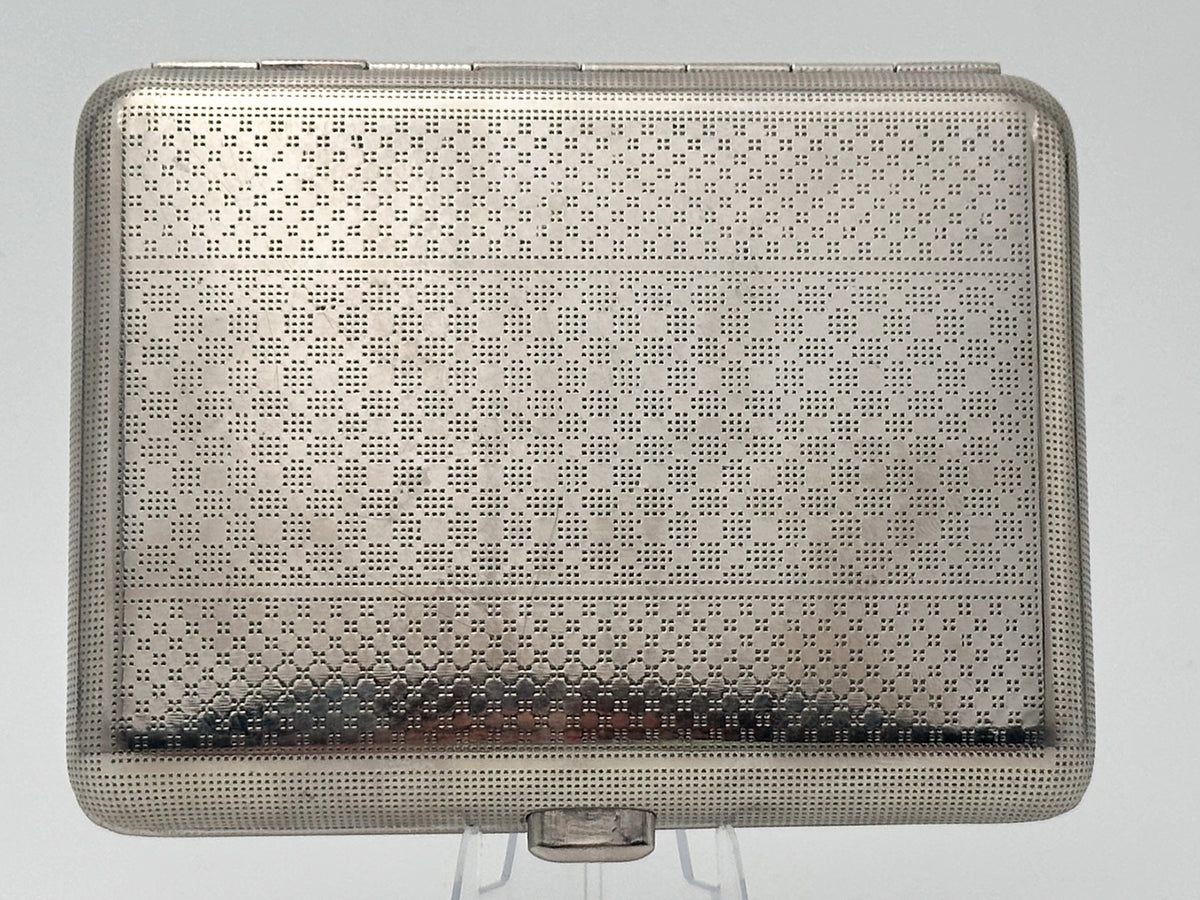 Vintage Geometric Guilloche Soviet Cigarette Case | USSR Silver Tone Checkerboard Metal Tobacciana