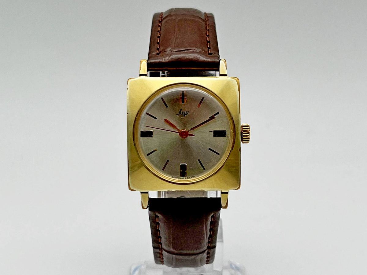 Vintage LUCH 2209 AU 20 Square Soviet Mechanical Watch | Gilding  Wristwatch USSR Watch