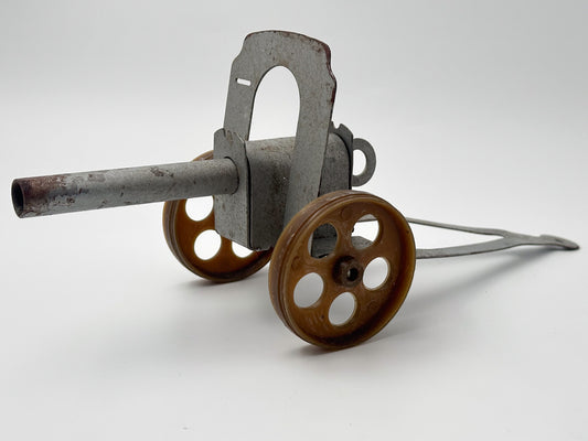 Vintage Soviet Pressed Tin Mechanical Toy Shooting Cannon USSR 1970s | Spring Loaded Artillery Model