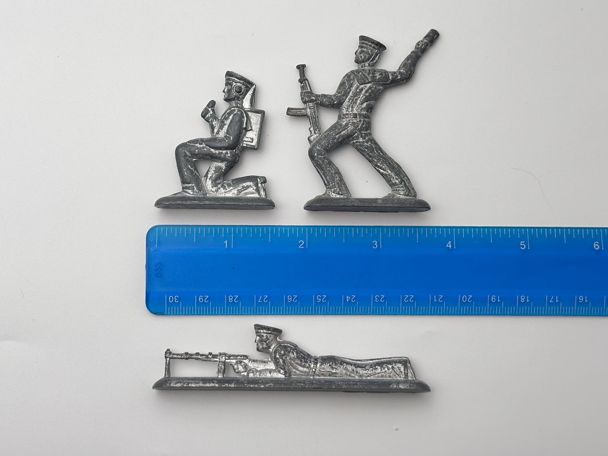 Vintage Soviet Revolutionary Sailors Metal Toy Soldiers Lot | USSR Flat Figures Combat Set of 10