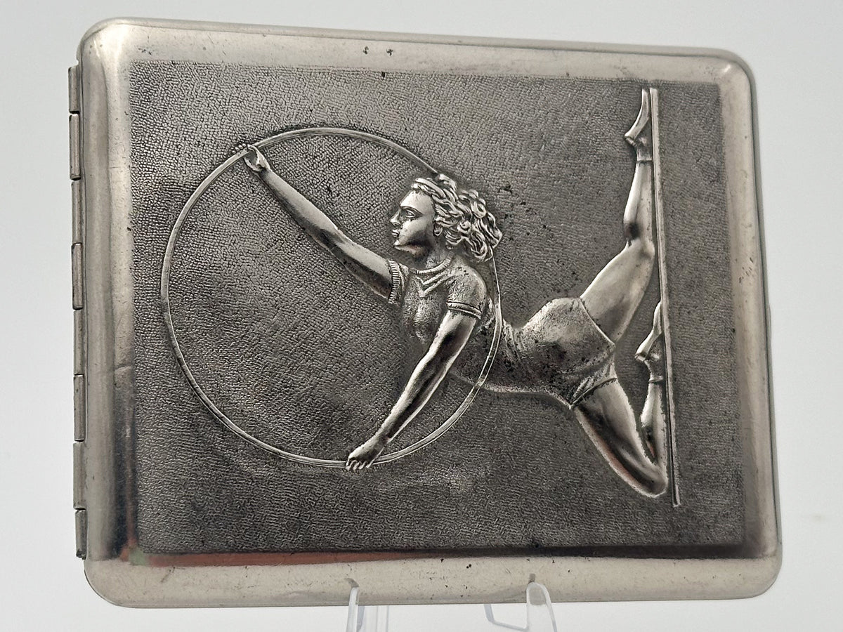 Vintage Rhythmic Gymnastics Gymnast with Hoop Cigarette Case | Lenemalier Artel Pocket Box Soviet Tobacciana USSR