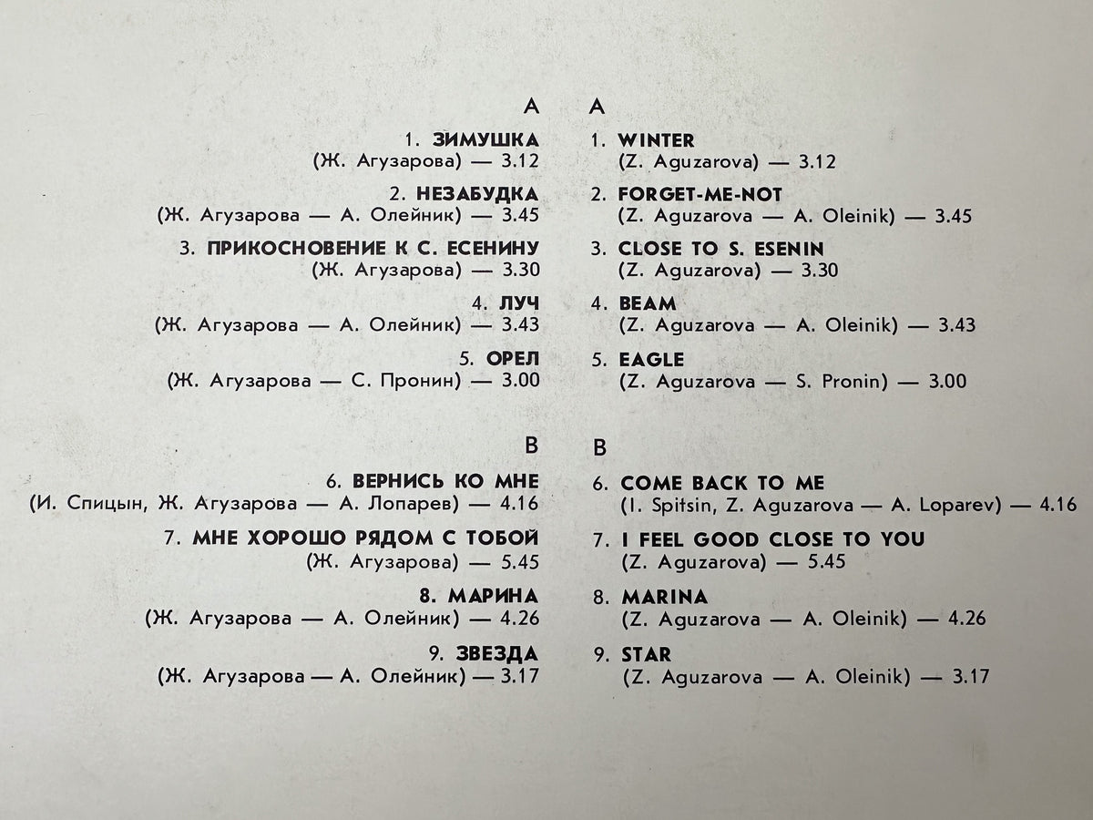 Zhanna Aguzarova - Zhanna Aguzarova (LP, Vinyl, 1991) RiTonis / Sintez Records USSR