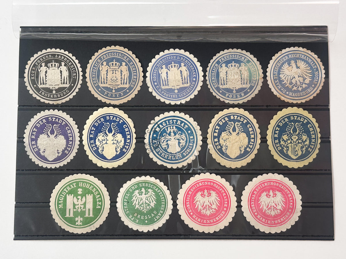1890–1910s Germany Imperial Siegelmarken Collection | Vintage Prussia Official Paper Seal Stamps Set of 14 MH