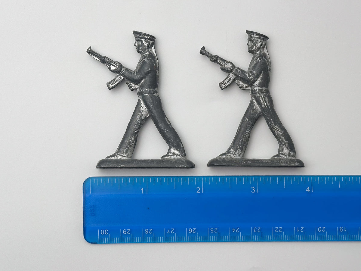 Vintage Soviet Revolutionary Sailors Metal Toy Soldiers Lot | USSR Flat Figures Action Set of 10