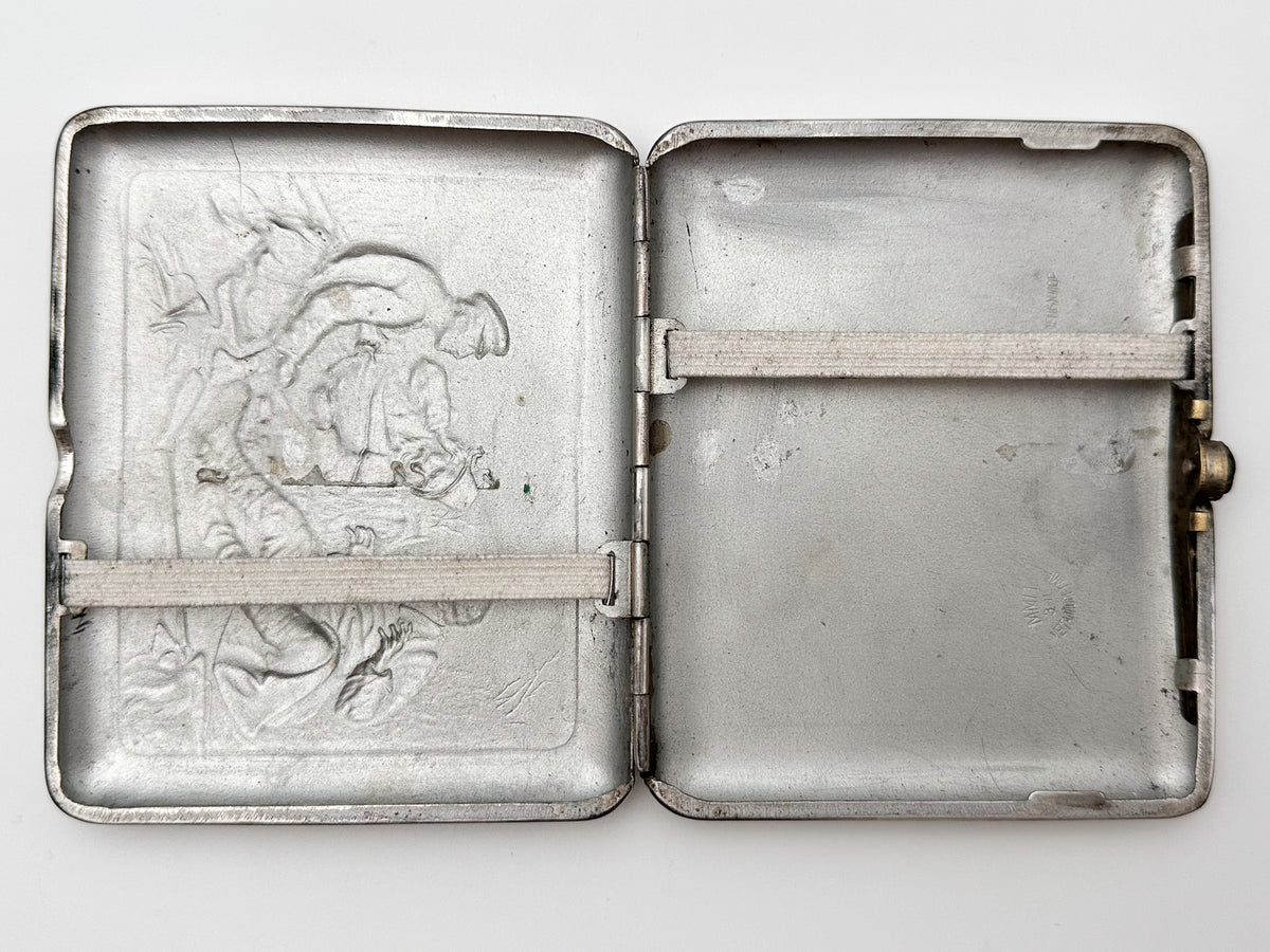 Cigarette Case Hunters at a Rest Vintage Soviet | Perov Metallodetal Melchior Tobacciana USSR