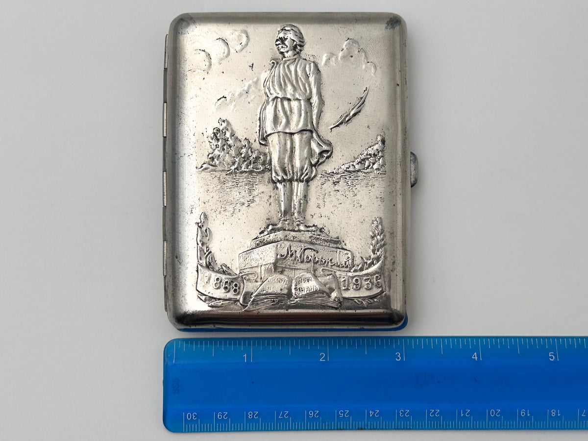 Vintage Cigarette Case Maxim Gorky Monument |  Metal Pocket Box Soviet Tobacciana USSR