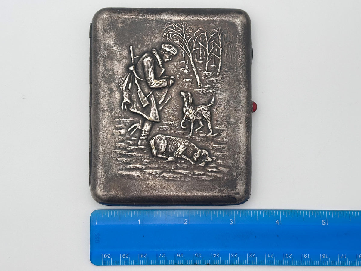 Cigarette Case Hunter with Two Dogs Vintage Soviet | Novosibirsk Plant NPZ Tobacciana USSR