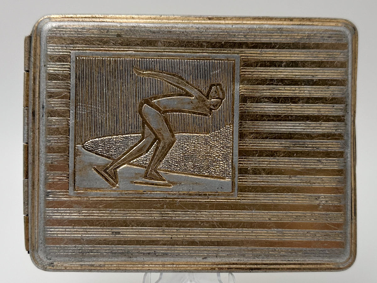 Vintage "Speed Skater" Soviet Cigarette Case | Rare Mosshamp Artel USSR Sports Embossed Metal Tobacciana