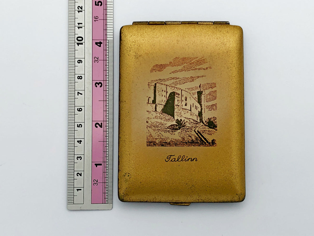 Vintage Tallinn City Views Cigarette Case | Estonian SSR Gold Tone Pocket Box Soviet Tobacciana USSR
