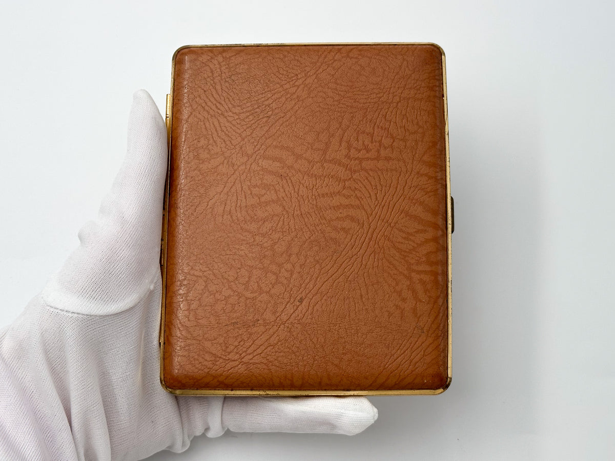 Vintage Large Brown Leatherette Brass Cigarette Case | Retro Pocket Box Western European Tobacciana