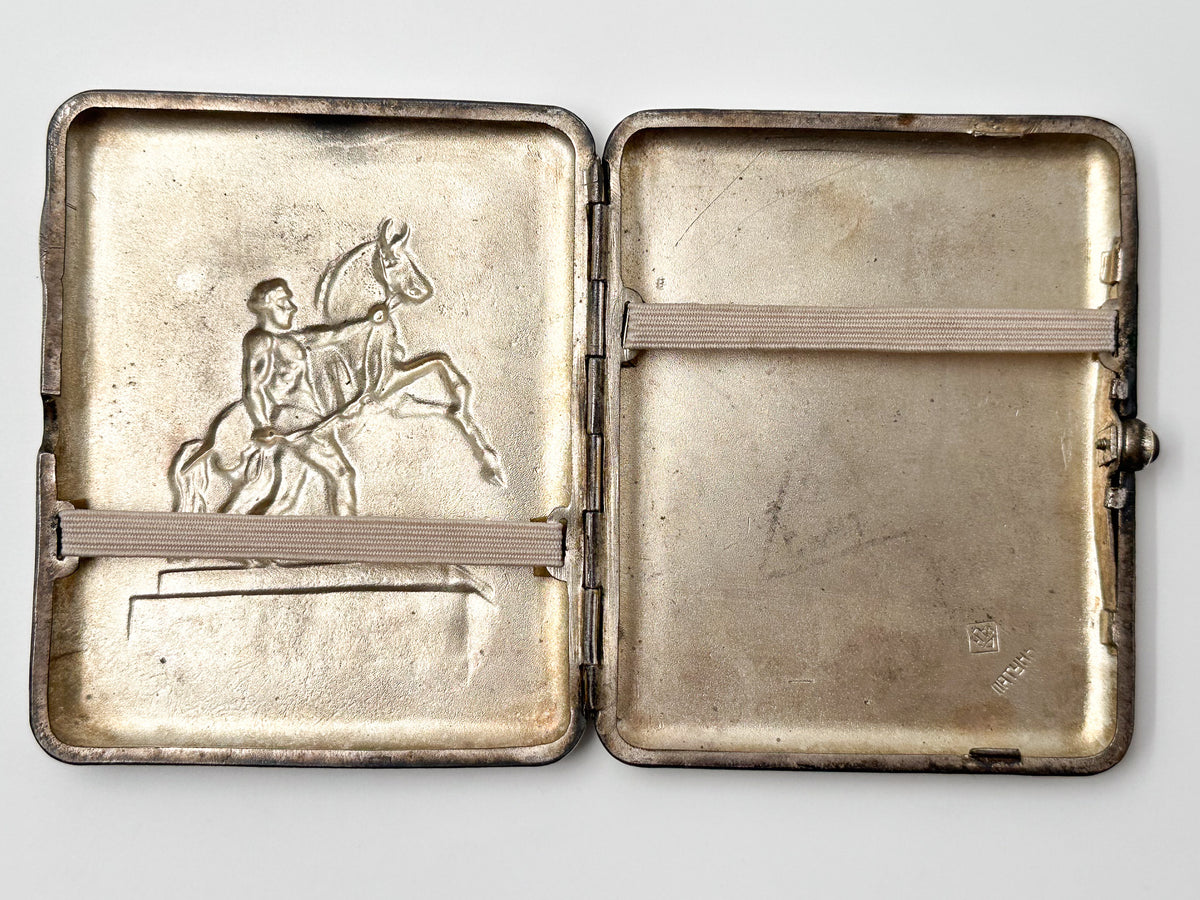 Vintage Klodt Horse Tamer Cigarette Case | NPZ Plant Garnet Button Engraved Pocket Box Soviet Tobacciana USSR