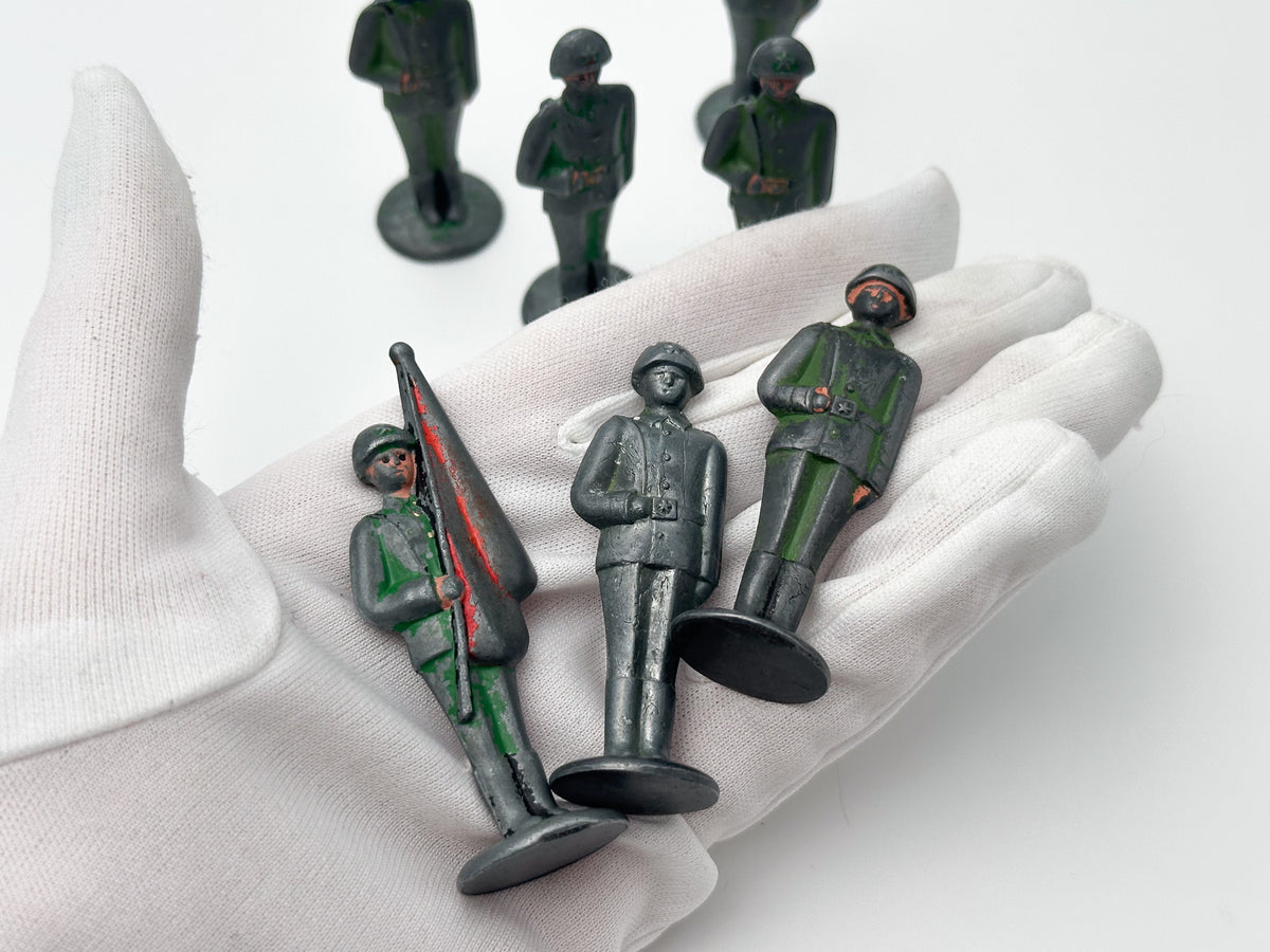 Vintage Soviet Metal Toy Soldiers "Stolbiki" Green Lot | USSR Cast Figures Parade Set of 7