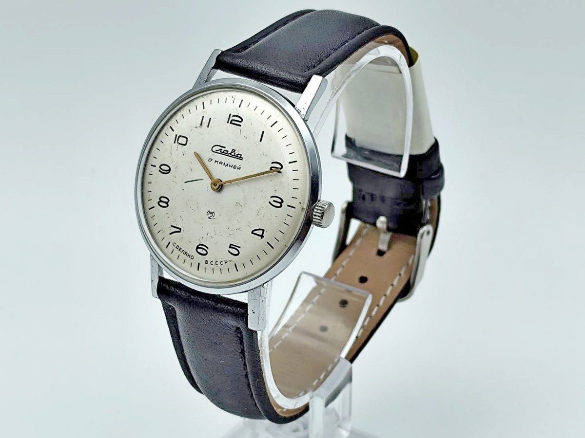 Vintage SLAVA 1600 Ultraslim Soviet Mechanical Wristwatch | Rare Men's Dress Watch 17 Jewels USSR