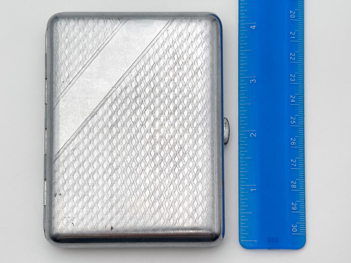 Vintage Geometric Guilloche Soviet Cigarette Case | Rare Metallodetal Plant M.M.P. USSR Silver Tone Diagonal Metal Tobacciana