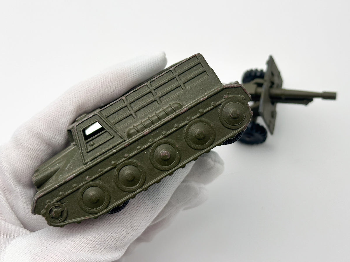 Vintage Soviet Diecast Military Toy Tractor with Anti-Tank Gun USSR 1980s | Tula Cartridge Works TPZ