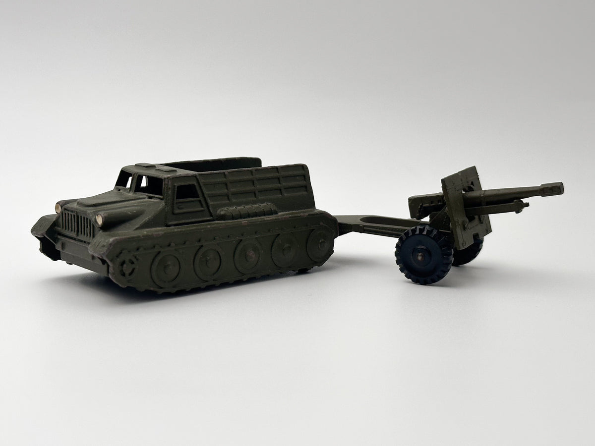 Vintage Soviet Diecast Military Toy Tractor with Anti-Tank Gun USSR 1980s | Tula Cartridge Works TPZ