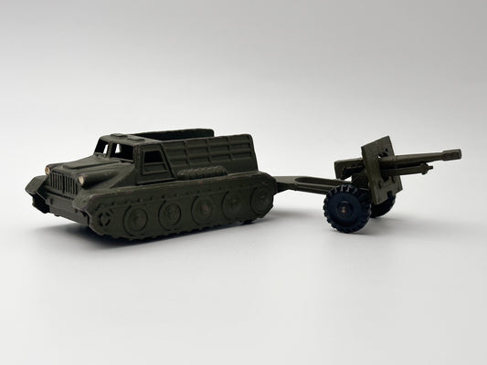 Vintage Soviet Diecast Military Toy Tractor with Anti-Tank Gun USSR 1980s | Tula Cartridge Works TPZ