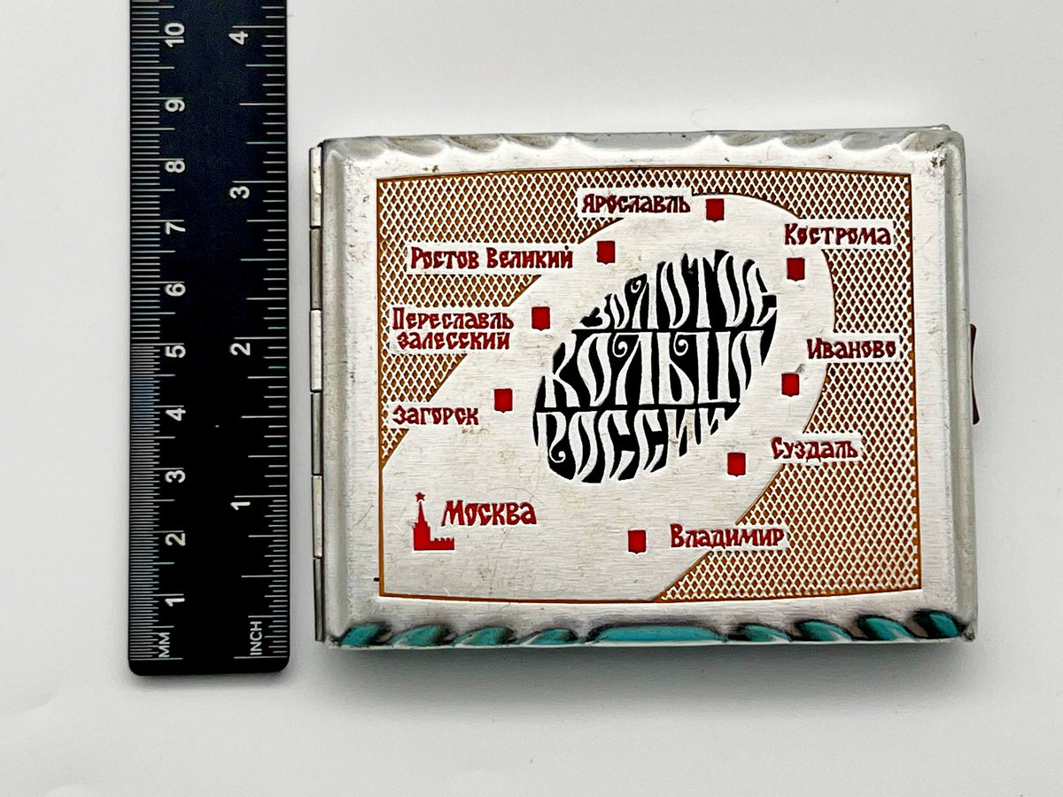 Cigarette Case Golden Ring Vintage Soviet | Map Tourist Route Enamel Aluminum Tobacciana USSR
