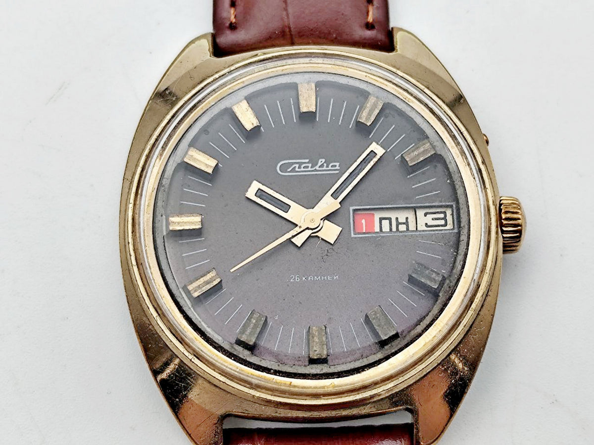 Vintage SLAVA 2428 AU10 Soviet Mechanical Watch | Gilding  Wristwatch USSR Watch