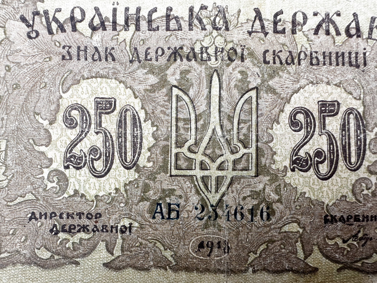 1918 Ukrainian State 250 Karbovantsiv Banknote | Vintage Ukrainian Civil War Era Directorate Currency
