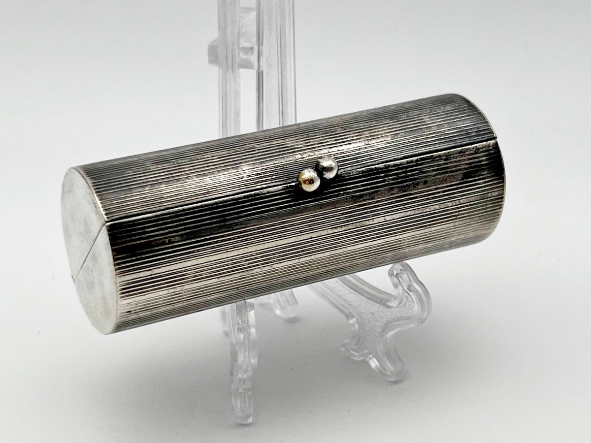 Vintage Silver Plated Mouthpiece Case | Cylindrical Lipstick Cigarette Holder Box Western European Tobacciana