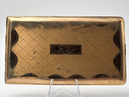 Cigarette Case Kaj Engraved Vintage Gold Tone | Elgin American Mid Century Tobacciana USA