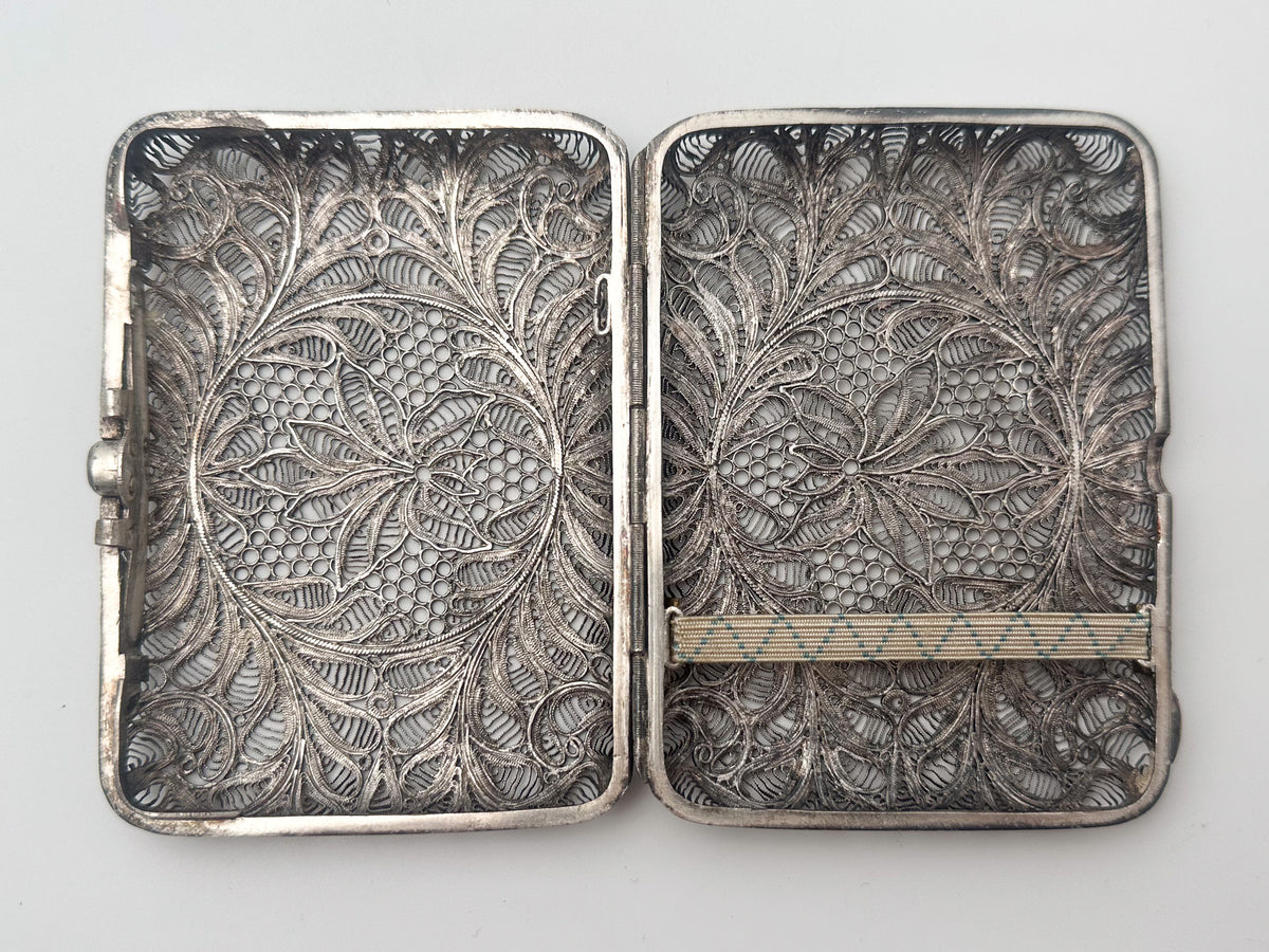 Cigarette Case Lotus Kazakovskaya Filigree Vintage Metal Smoking Box Scan USSR