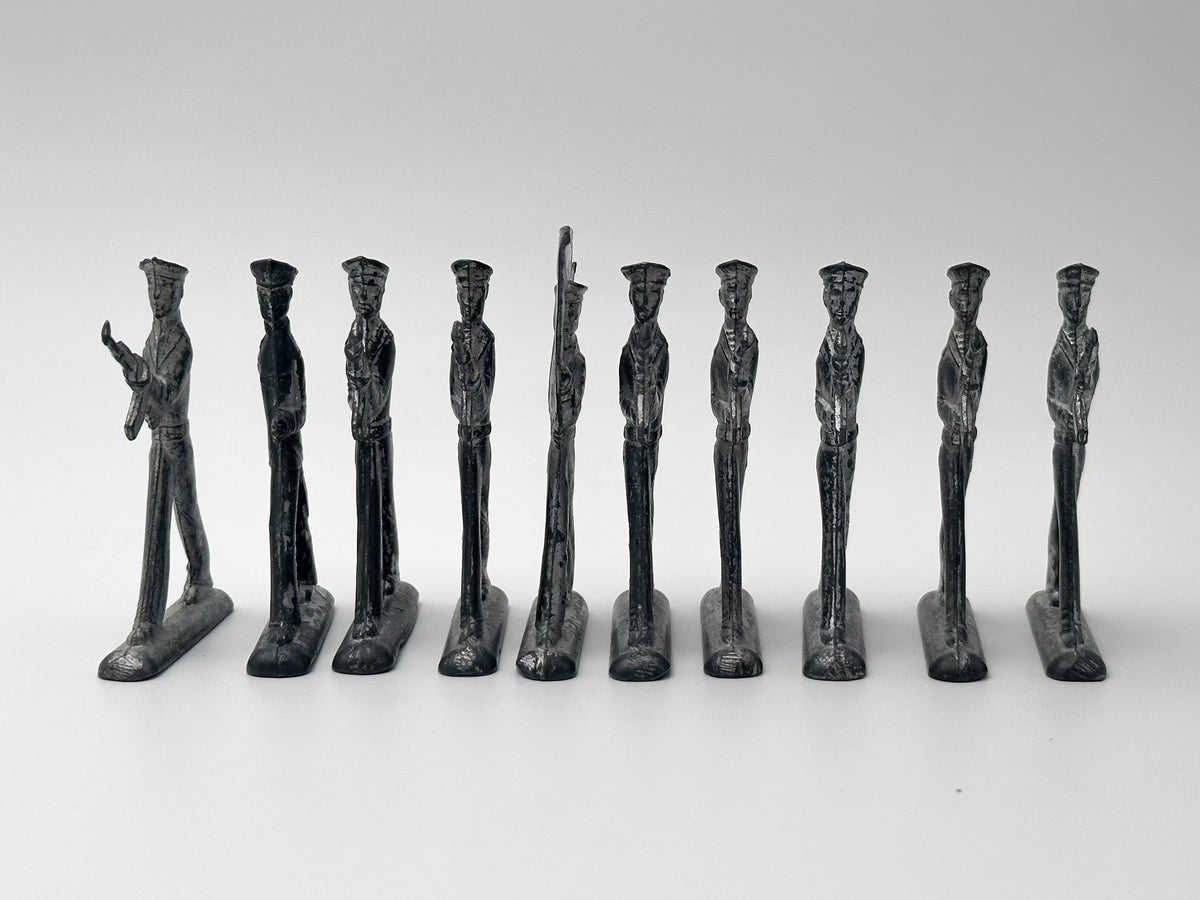 Vintage Soviet Revolutionary Sailors Metal Toy Soldiers Lot | USSR Flat Figures Action Set of 10