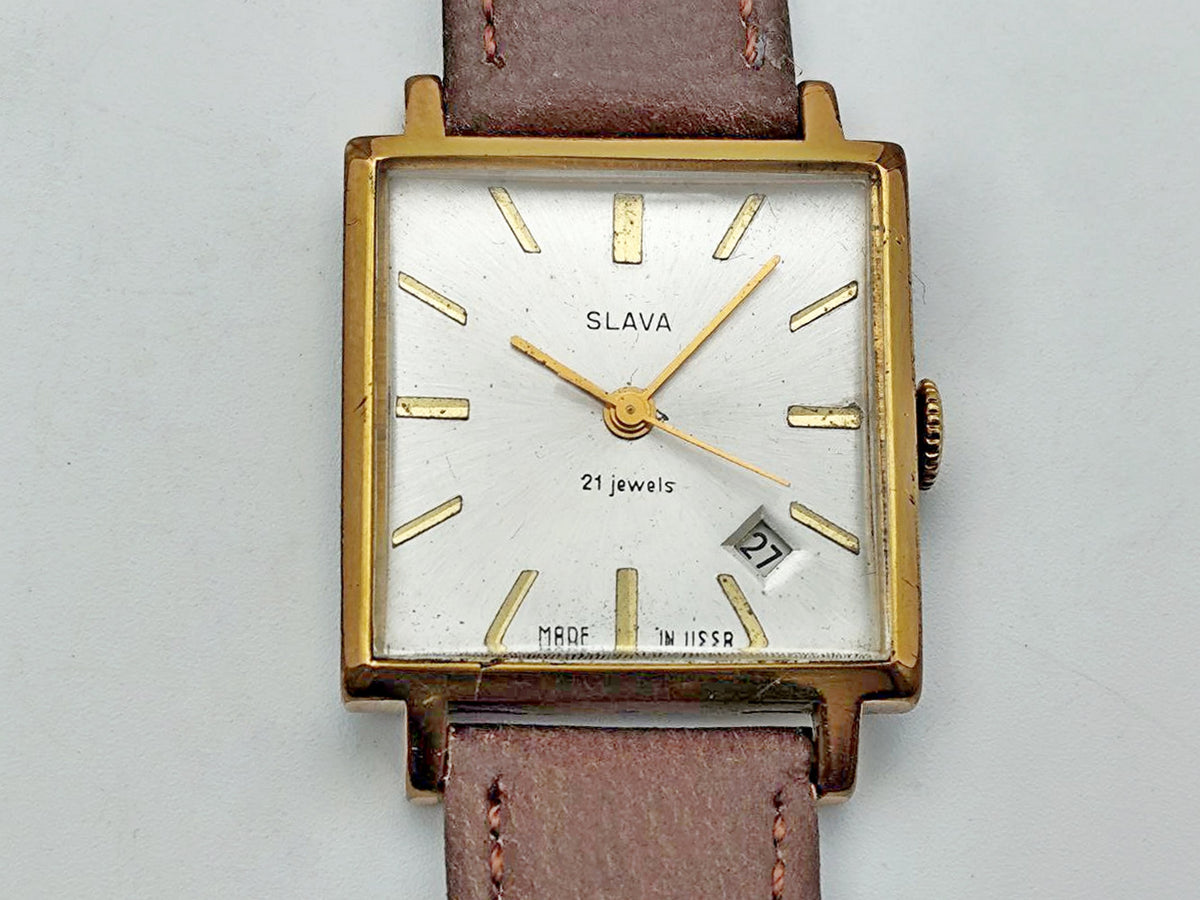 Vintage SLAVA 2414 AU 20 Soviet Mechanical Watch | Gilding  Wristwatch USSR Watch
