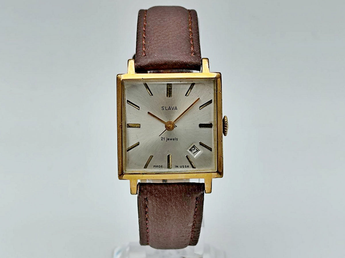 Vintage SLAVA 2414 AU 20 Soviet Mechanical Watch | Gilding  Wristwatch USSR Watch