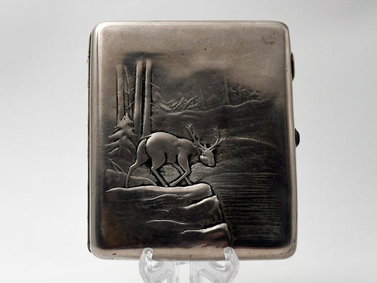 Cigarette Case Deer in Forest Vintage Soviet | Artel Mosyuvelir Cupronickel Tobacciana USSR