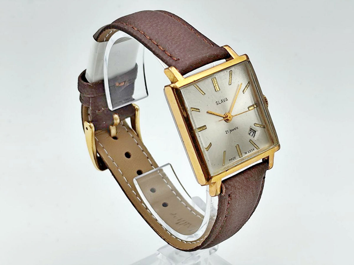 Vintage SLAVA 2414 AU 20 Soviet Mechanical Watch | Gilding  Wristwatch USSR Watch