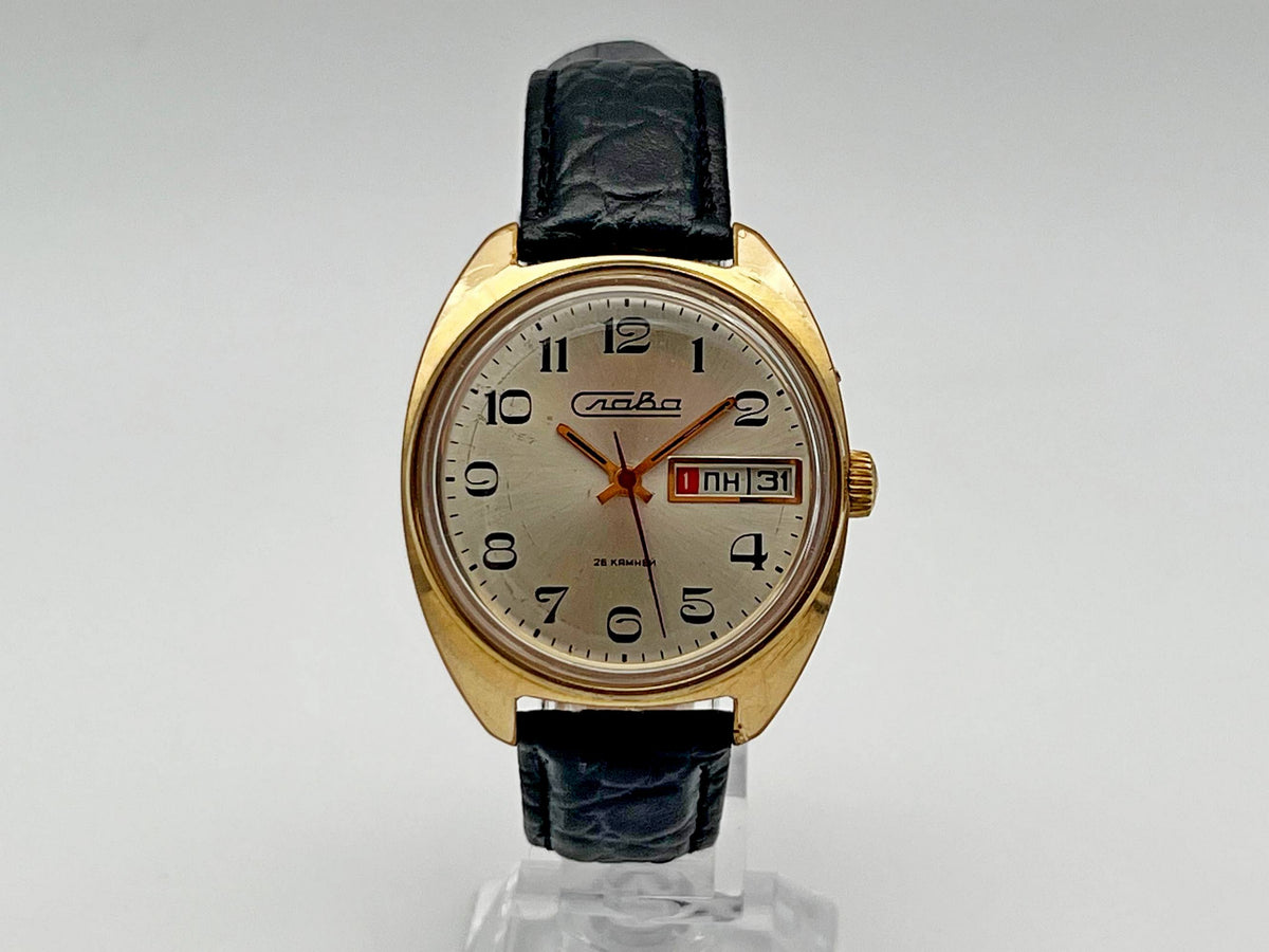 Vintage SLAVA 2428 AU 5 Soviet Mechanical Watch | Gilding  Wristwatch USSR Watch